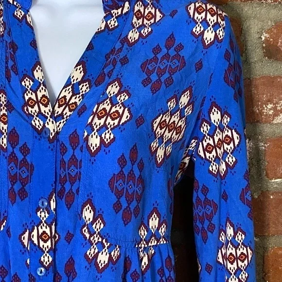 Anthropologie Maeve Blue Woodland Walk Tunic Long Sleeve Top Size 0 - Picture 4 of 9